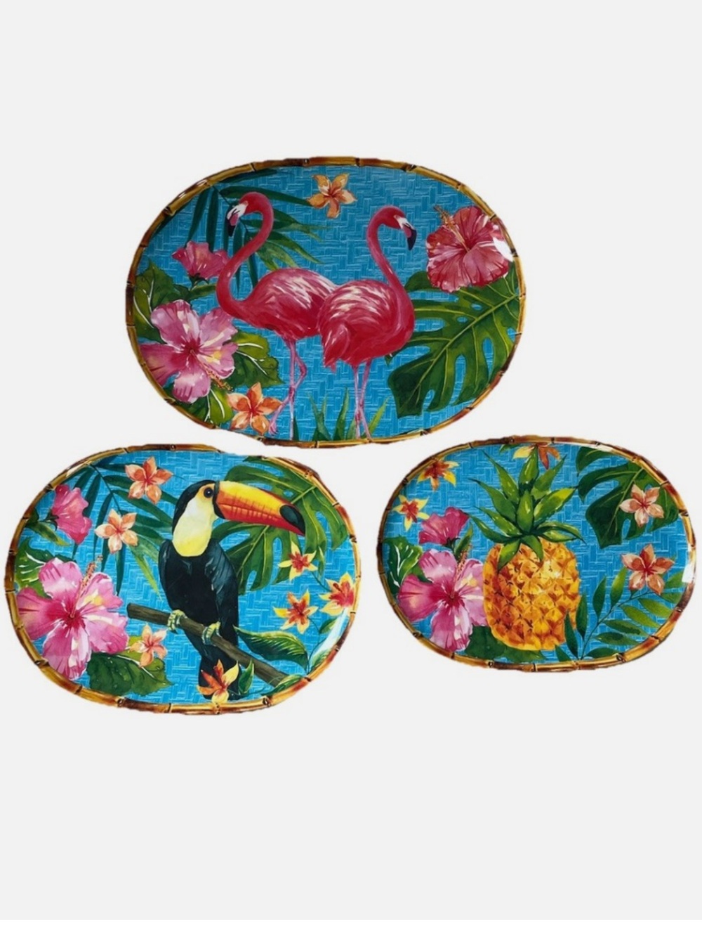 Sur la Table Set of 3 Tropical Oval Serving Platters
